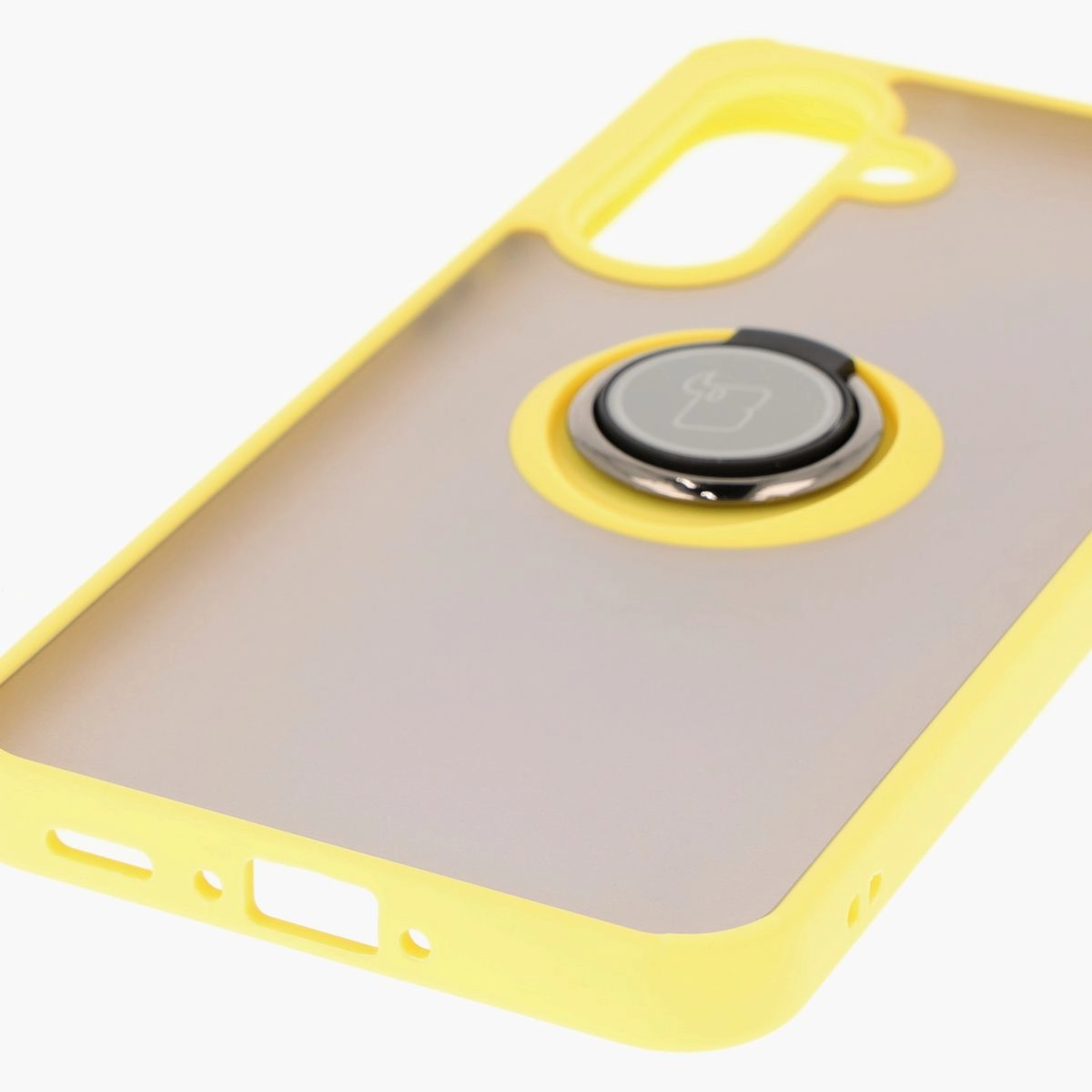 Etui Bizon z uchwytem na palec Hybrid Ring do Galaxy A36 5G / A56 5G Przydymione z żółtą ramką