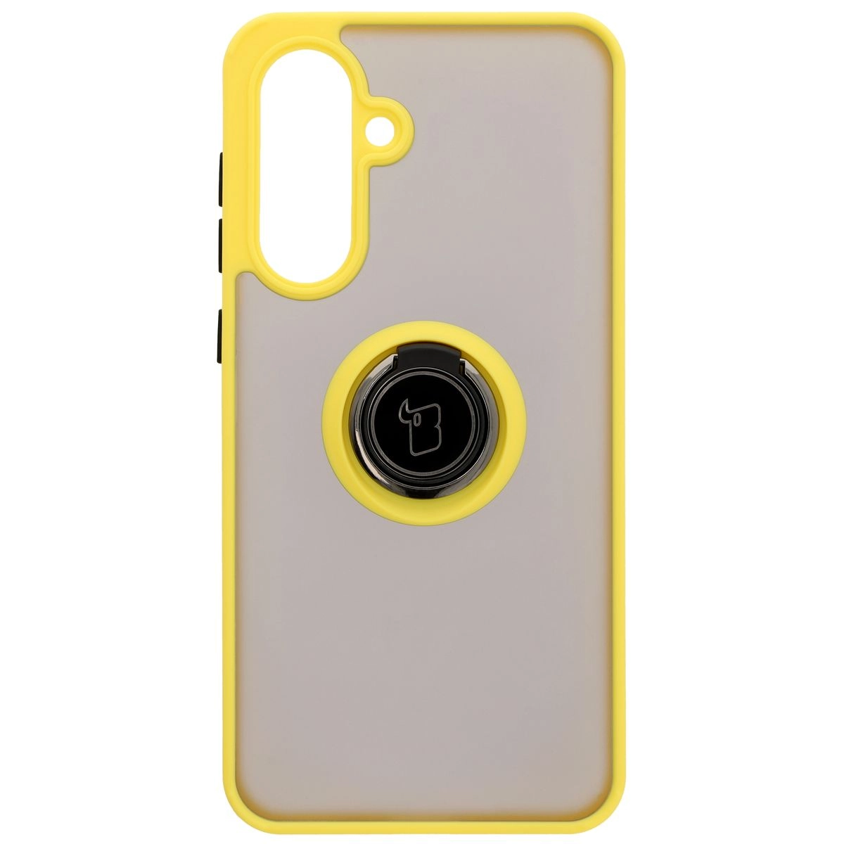 Etui Bizon z uchwytem na palec Hybrid Ring do Galaxy A36 5G / A56 5G Przydymione z żółtą ramką