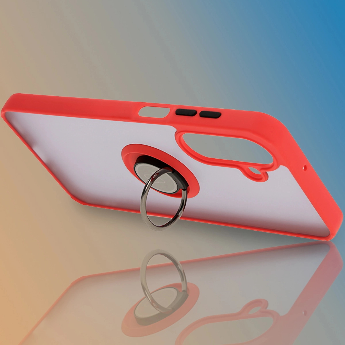 Etui Bizon z uchwytem na palec Hybrid Ring do Galaxy A26 5G Przydymione z czerwoną ramką