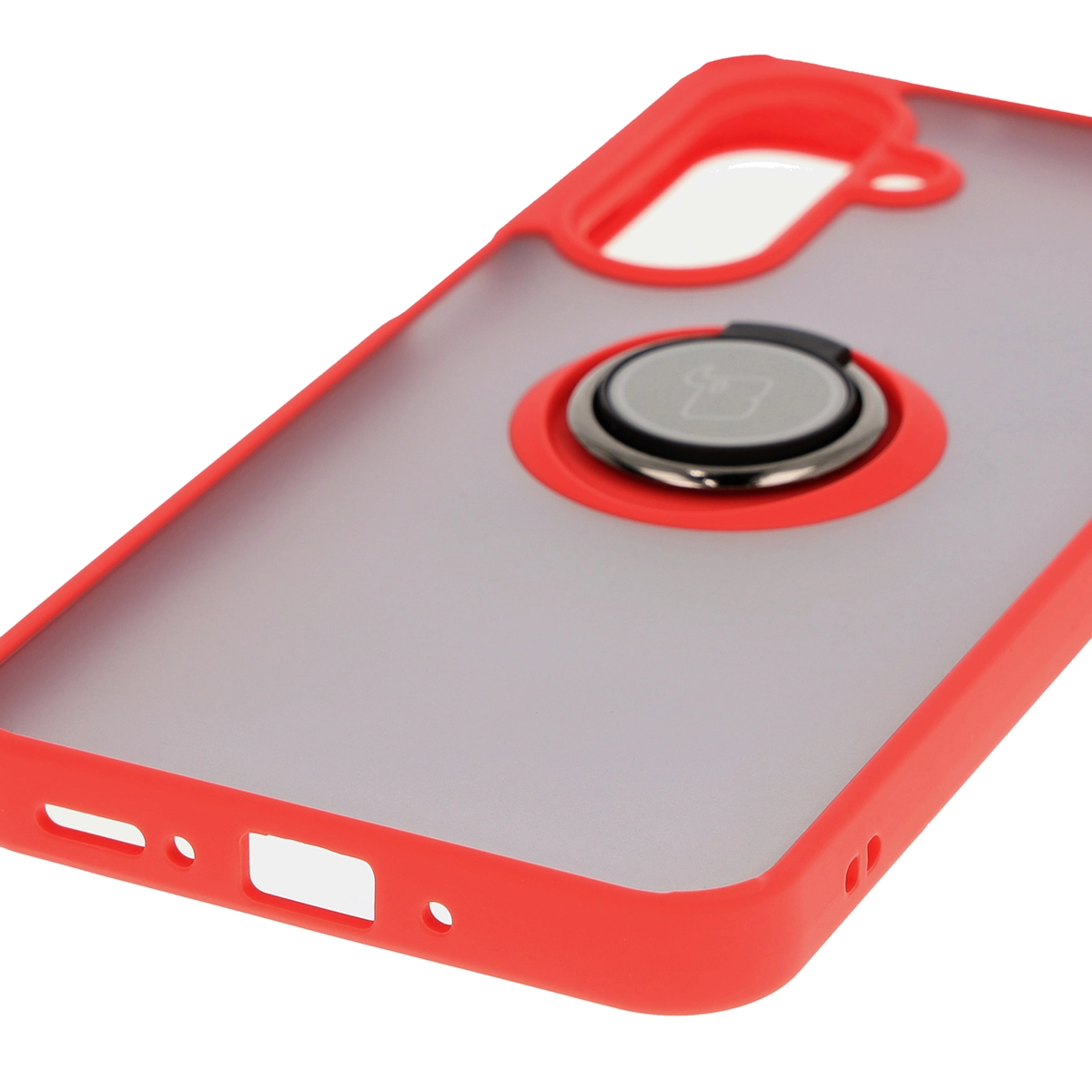 Etui Bizon z uchwytem na palec Hybrid Ring do Galaxy A26 5G Przydymione z czerwoną ramką