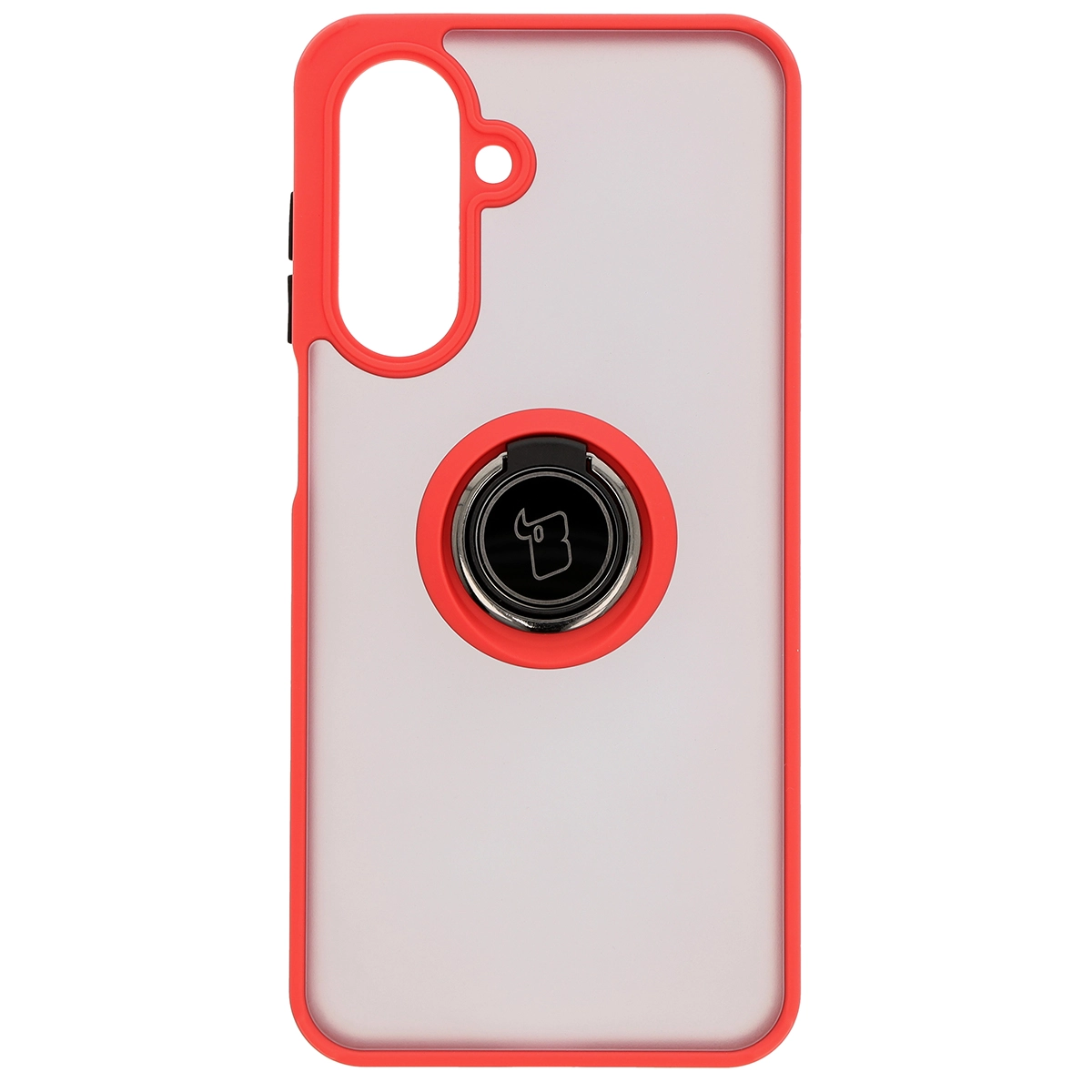 Etui Bizon z uchwytem na palec Hybrid Ring do Galaxy A26 5G Przydymione z czerwoną ramką