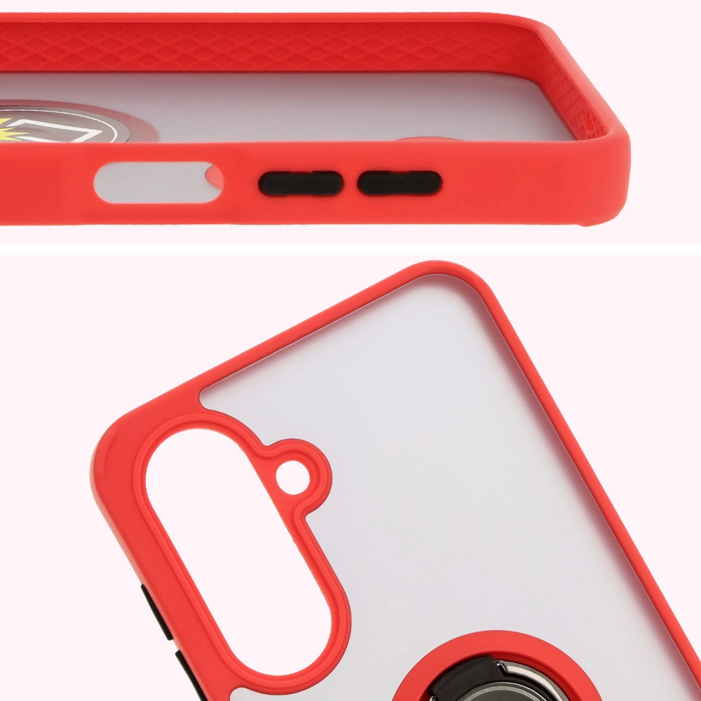 Etui Bizon z uchwytem na palec Hybrid Ring do Galaxy A26 5G Przydymione z czerwoną ramką