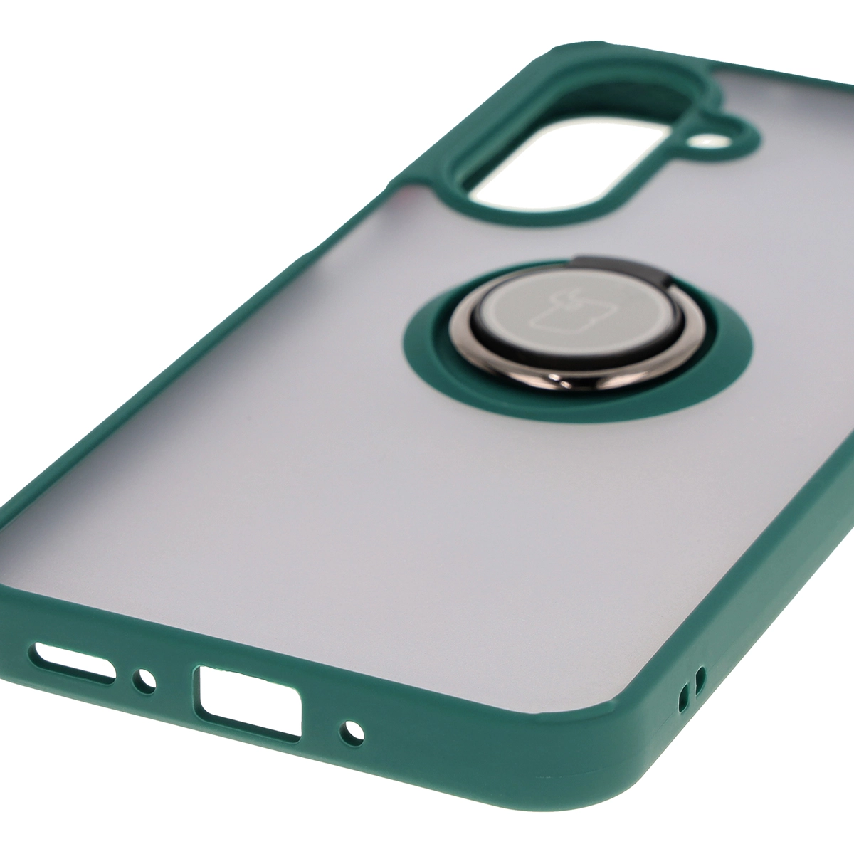 Etui Bizon z uchwytem na palec Hybrid Ring do Galaxy A26 5G Przydymione z ciemnozieloną ramką