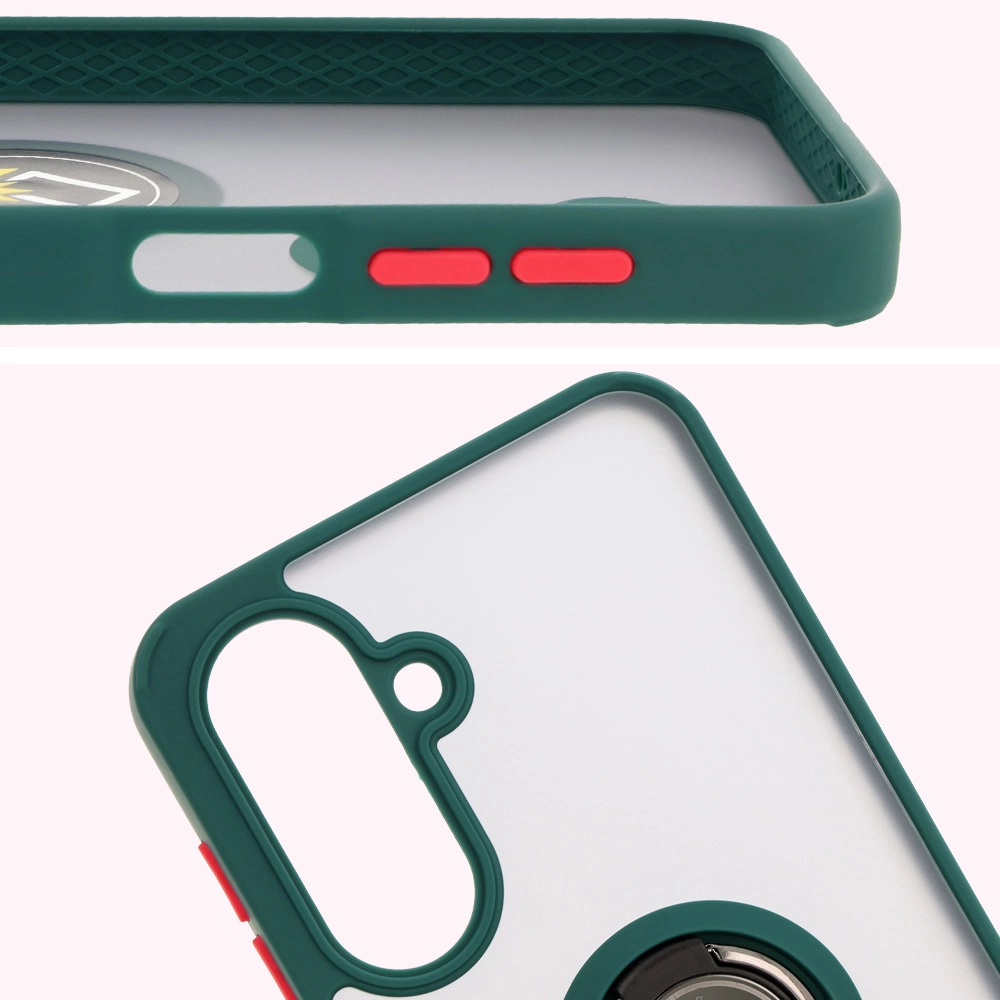 Etui Bizon z uchwytem na palec Hybrid Ring do Galaxy A26 5G Przydymione z ciemnozieloną ramką