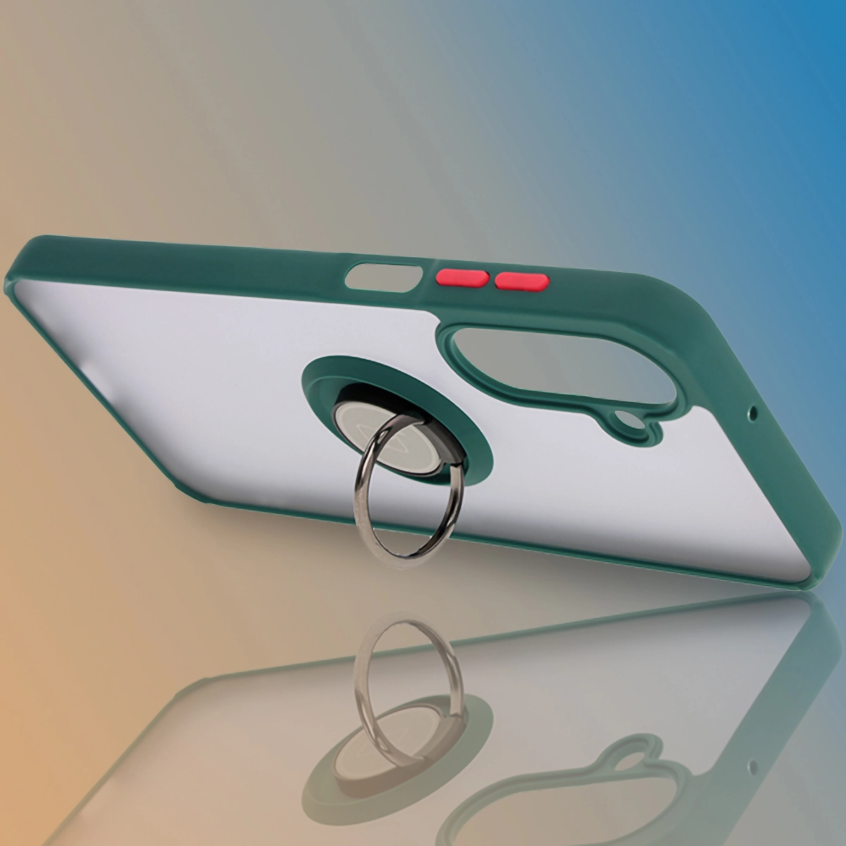 Etui Bizon z uchwytem na palec Hybrid Ring do Galaxy A26 5G Przydymione z ciemnozieloną ramką
