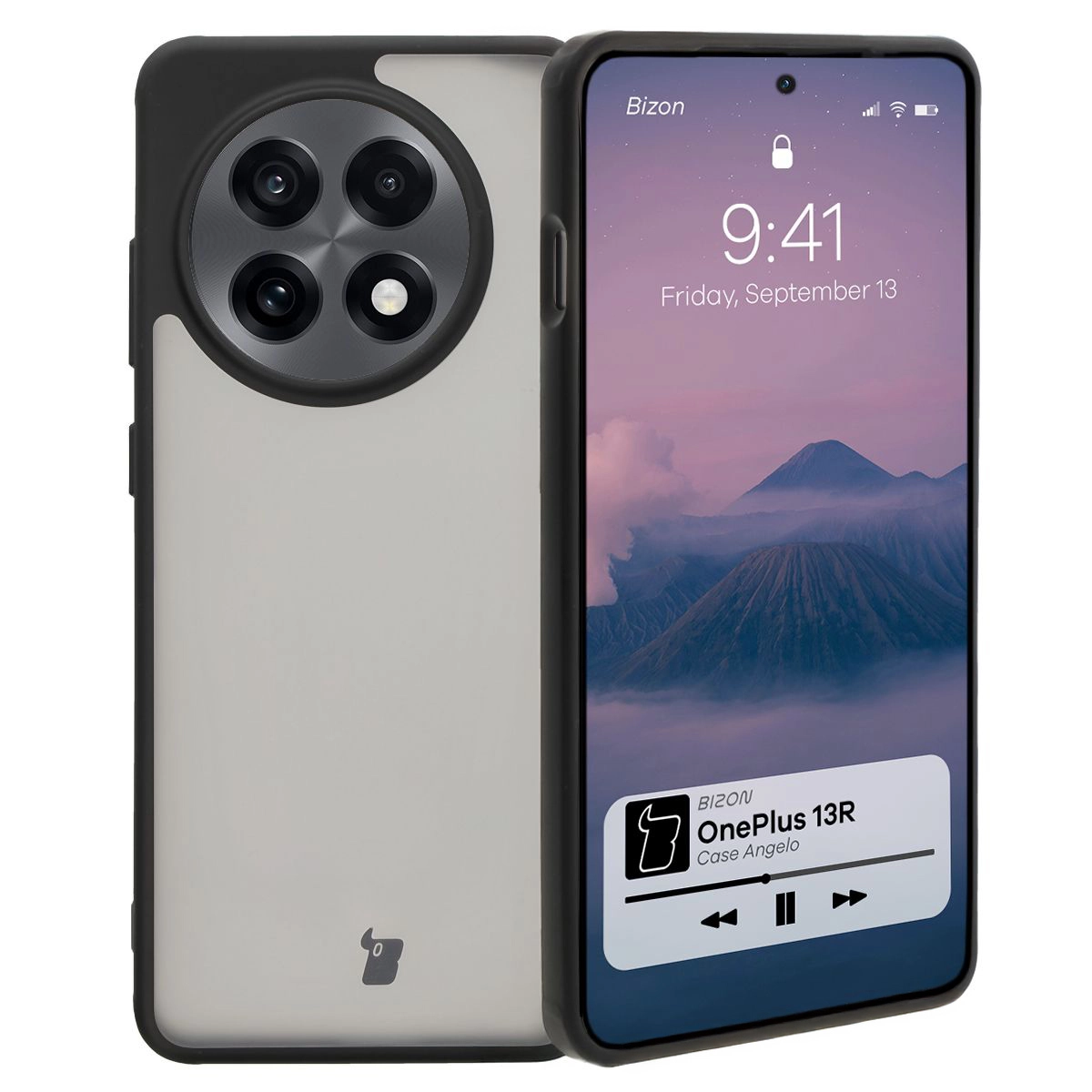 Etui Bizon Angelo do OnePlus 13R Przydymione z czarną ramką