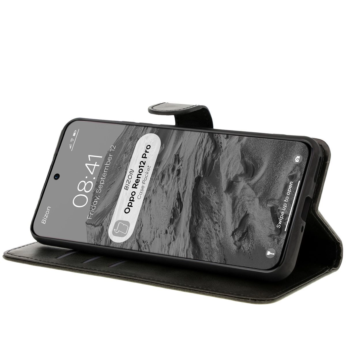 Etui Bizon z klapką Pocket do Oppo Reno 12 Pro Czarny
