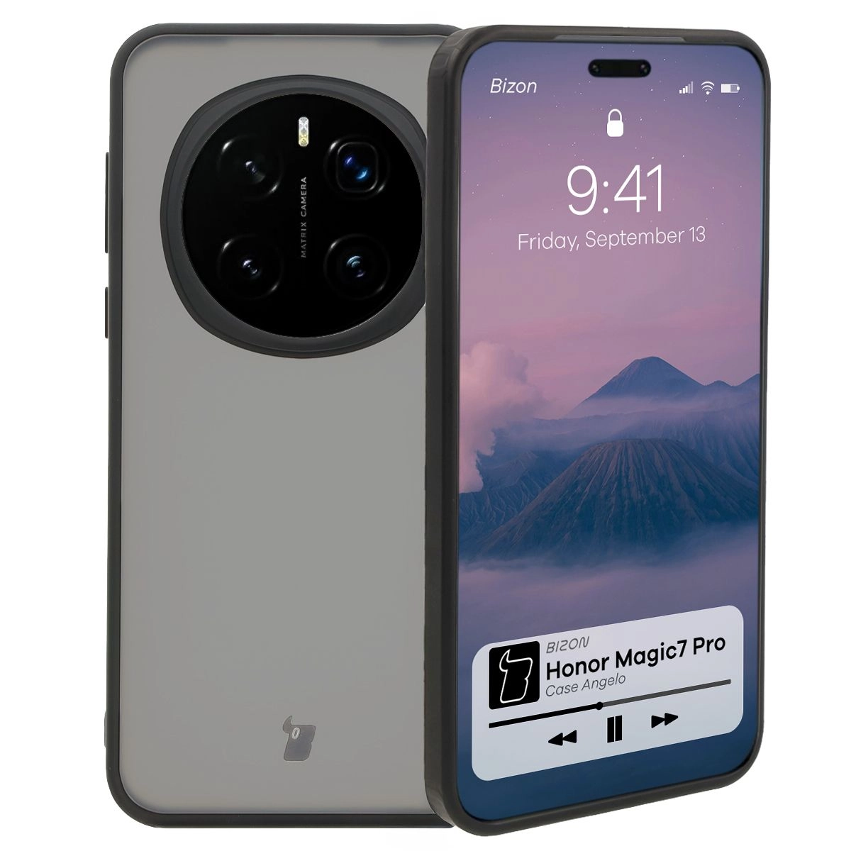 Etui Bizon Angelo do Honor Magic7 Pro Przydymione z czarną ramką