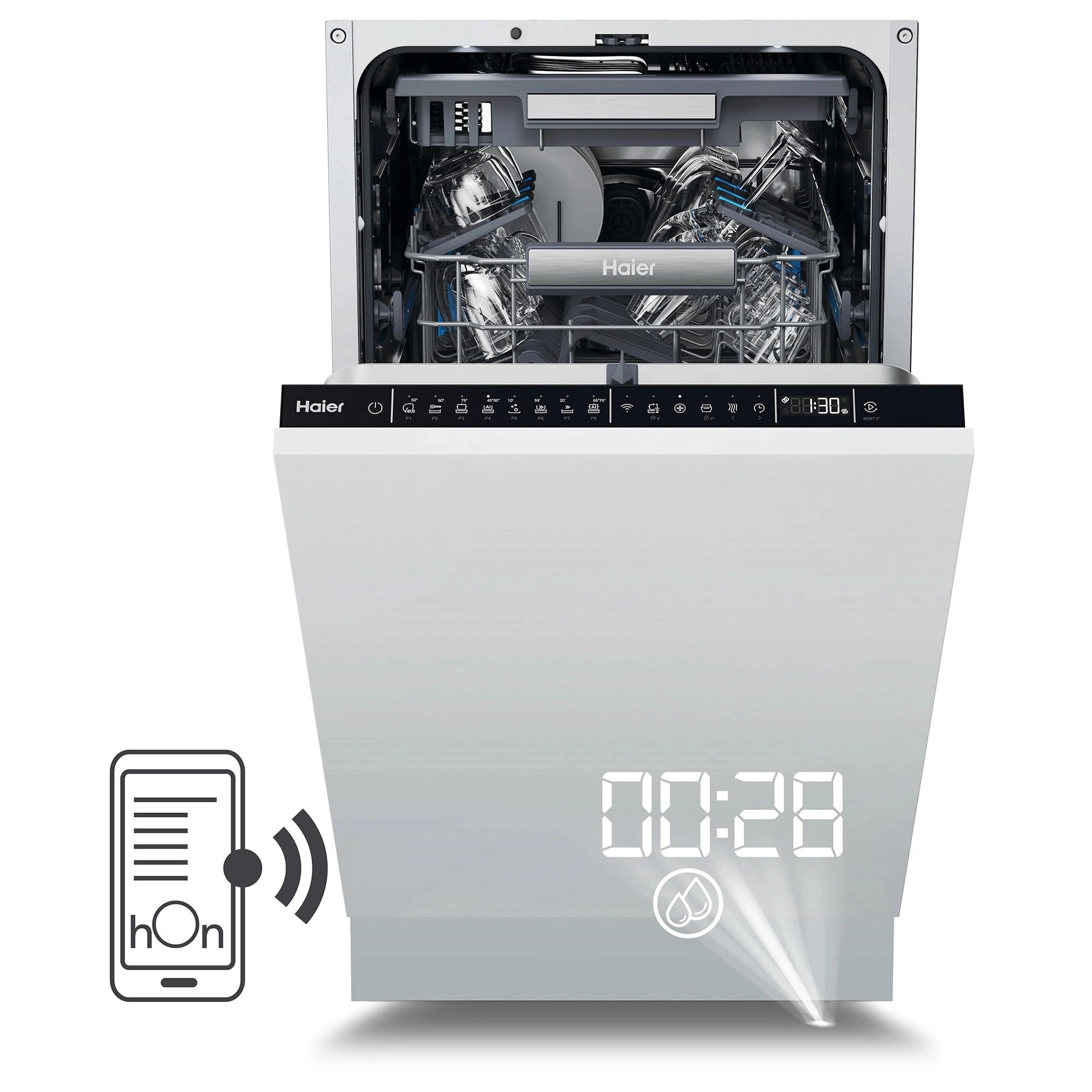 Zmywarka Haier i-Pro Shine Seria 4 XI1C1TB4LPCFB 44,8cm Funkcje AI Automatycznie otwierane drzwi Zdalne sterowanie