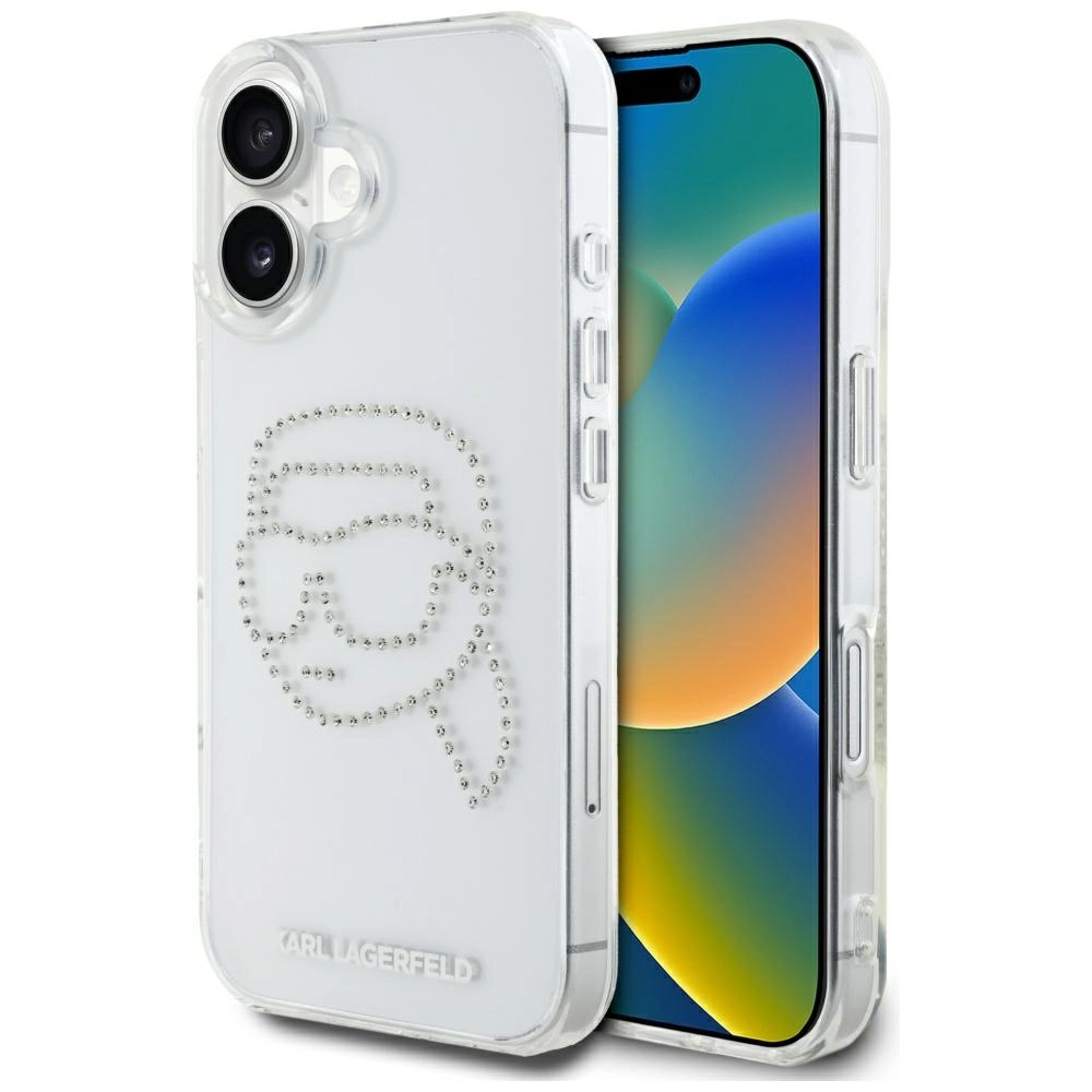Etui Karl Lagerfeld IML Rhinestones Karl Head do iPhone 16 Przezroczysty