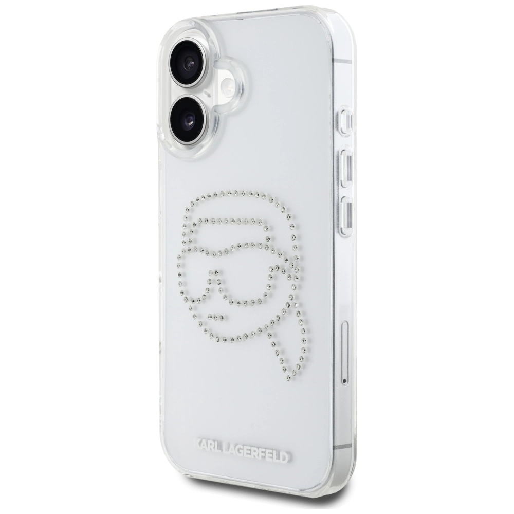 Etui Karl Lagerfeld IML Rhinestones Karl Head do iPhone 16 Przezroczysty