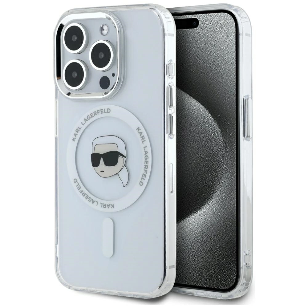 Etui Karl Lagerfeld IML Metal Karl Head MagSafe do iPhone 15 Pro Max Biały
