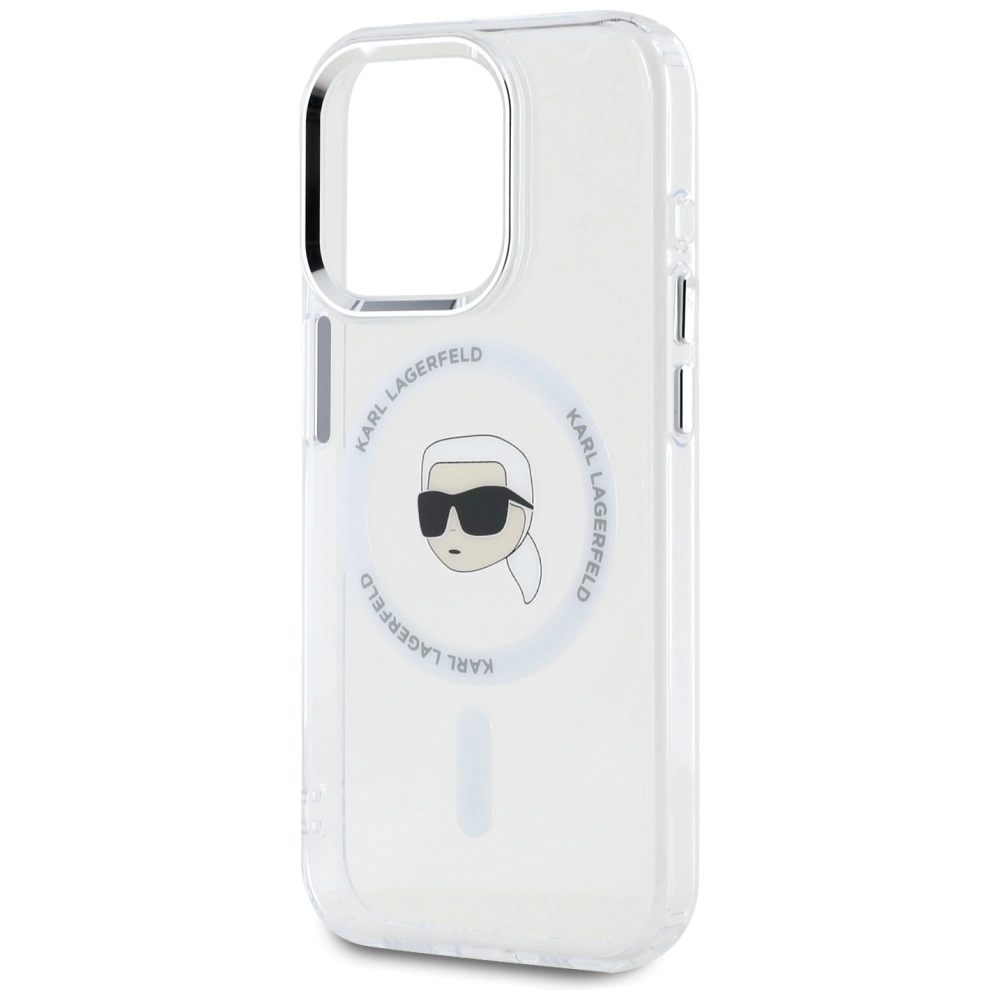 Etui Karl Lagerfeld IML Metal Karl Head MagSafe do iPhone 15 Pro Max Biały