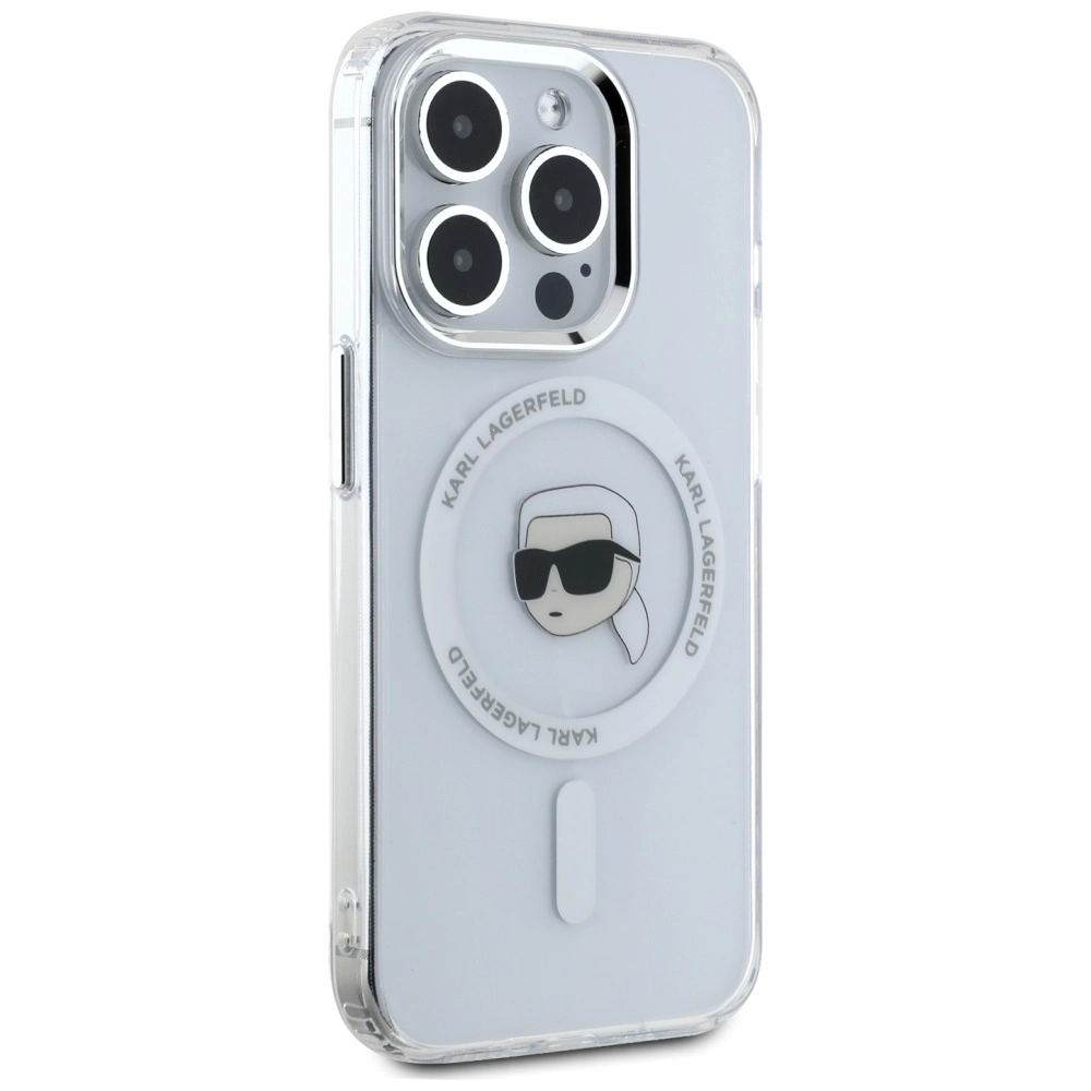 Etui Karl Lagerfeld IML Metal Karl Head MagSafe do iPhone 15 Pro Max Biały