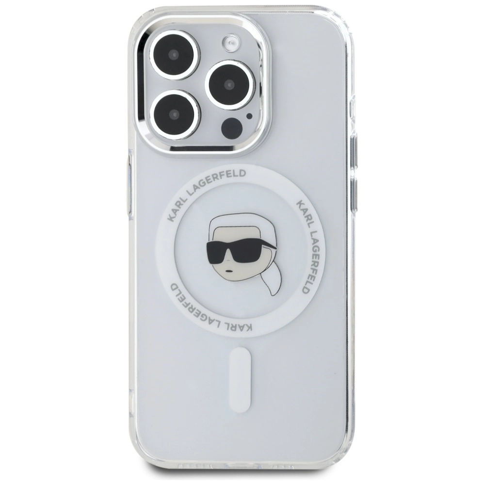 Etui Karl Lagerfeld IML Metal Karl Head MagSafe do iPhone 15 Pro Max Biały