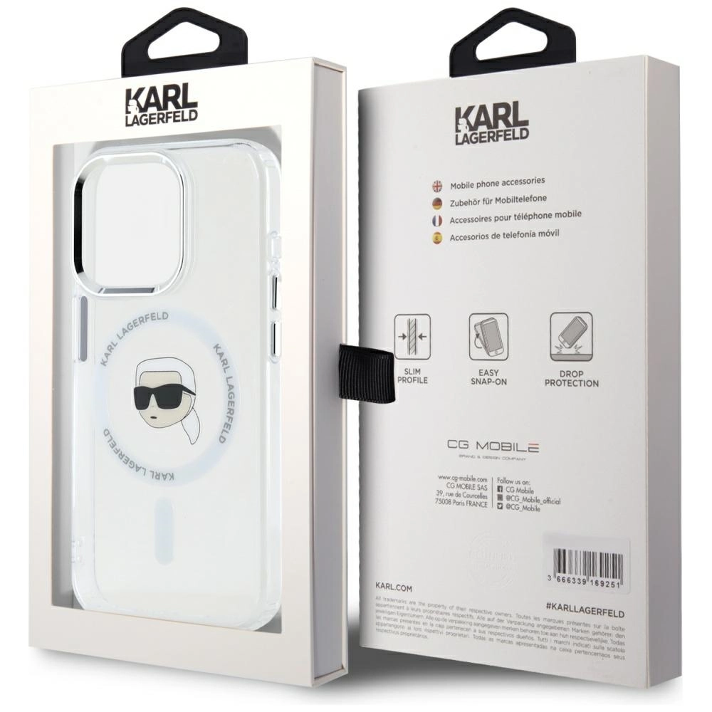 Etui Karl Lagerfeld IML Metal Karl Head MagSafe do iPhone 15 Pro Max Biały