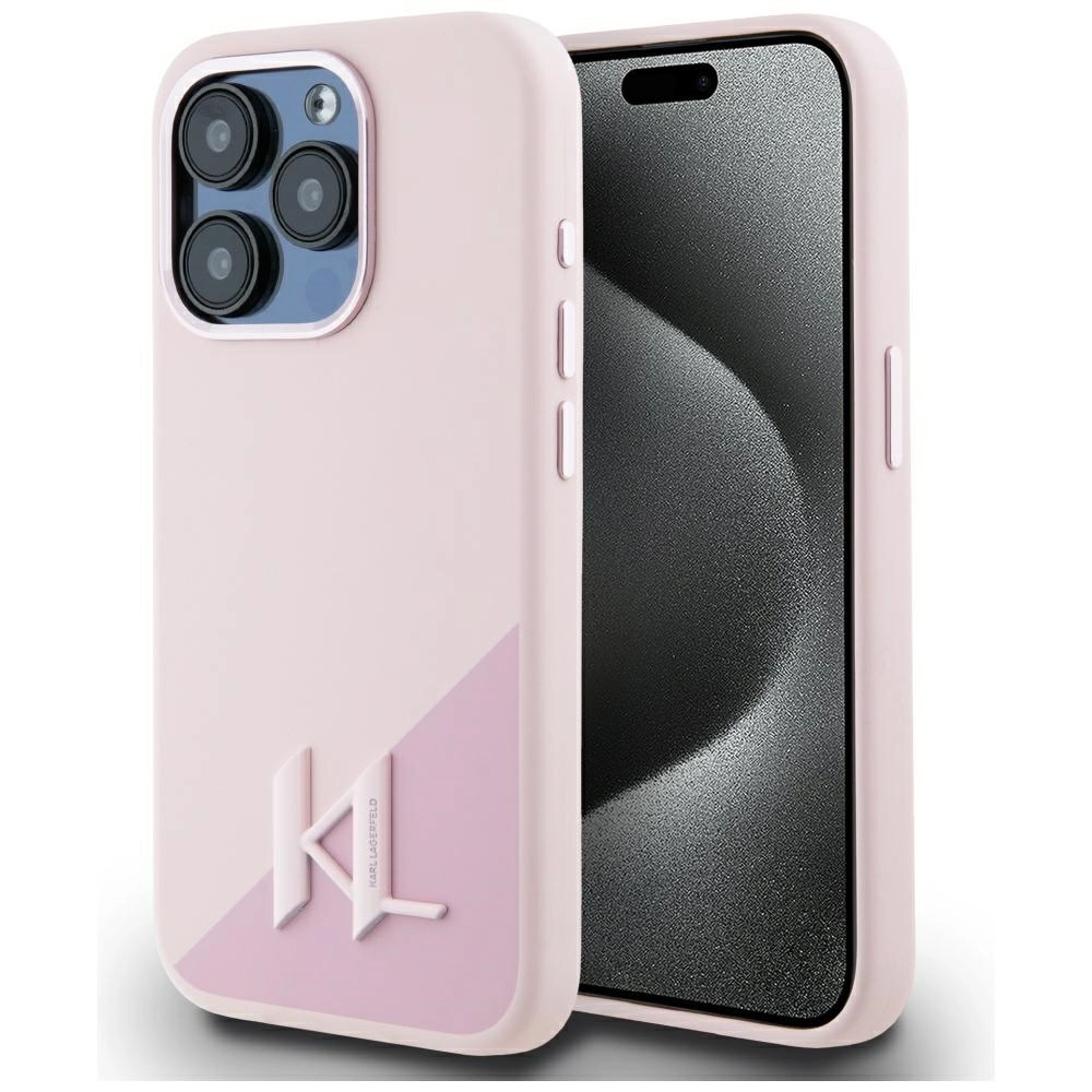 Etui Karl Lagerfeld Silicone Shadow Metal Initial MagSafe do iPhone 15 Pro Max Różowy