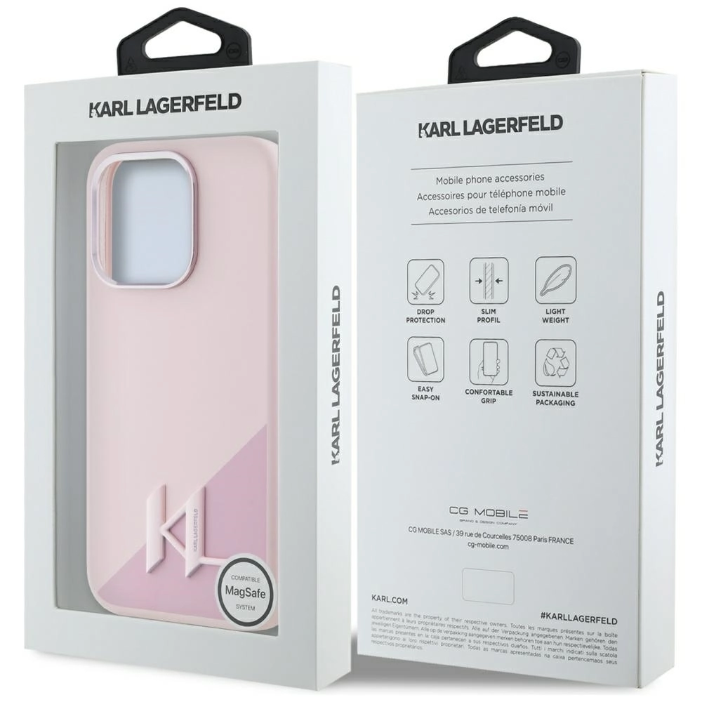Etui Karl Lagerfeld Silicone Shadow Metal Initial MagSafe do iPhone 15 Pro Max Różowy