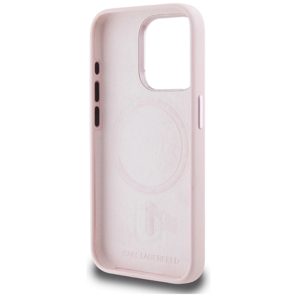 Etui Karl Lagerfeld Silicone Shadow Metal Initial MagSafe do iPhone 15 Pro Max Różowy