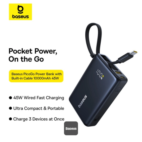 Powerbank Baseus PicoGo Digital Display 10000mAh 45W Czarny