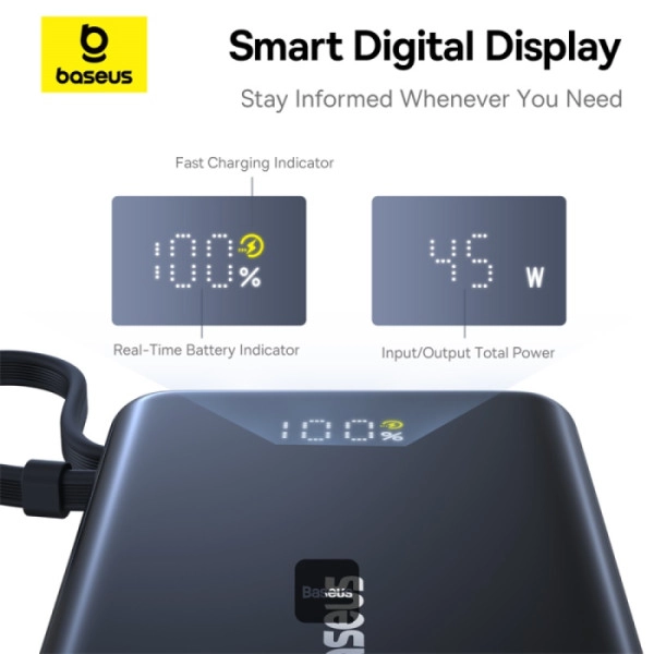 Powerbank Baseus PicoGo Digital Display 10000mAh 45W Czarny