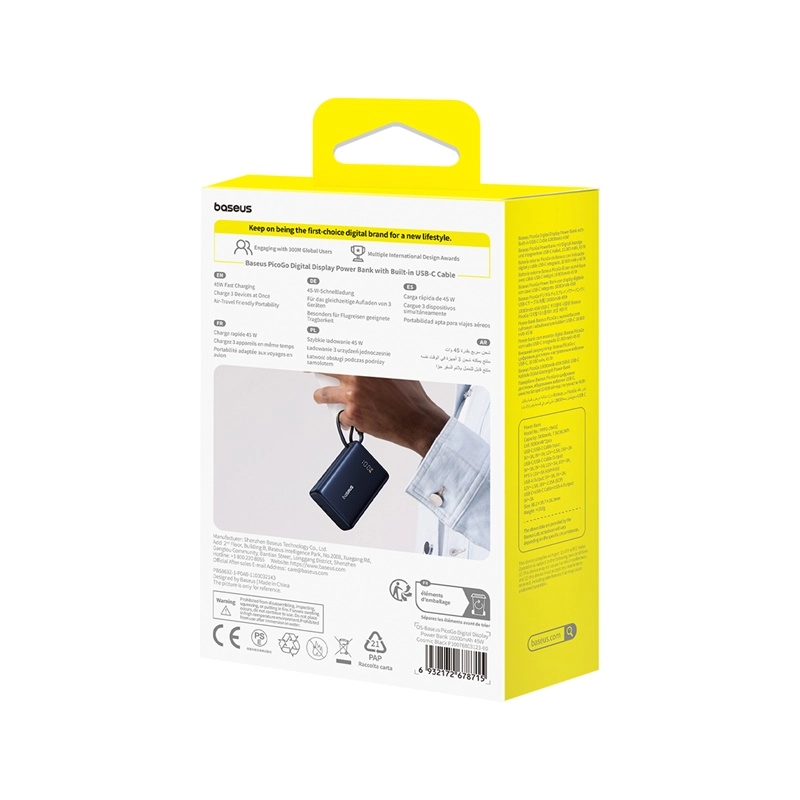Powerbank Baseus PicoGo Digital Display 10000mAh 45W Czarny