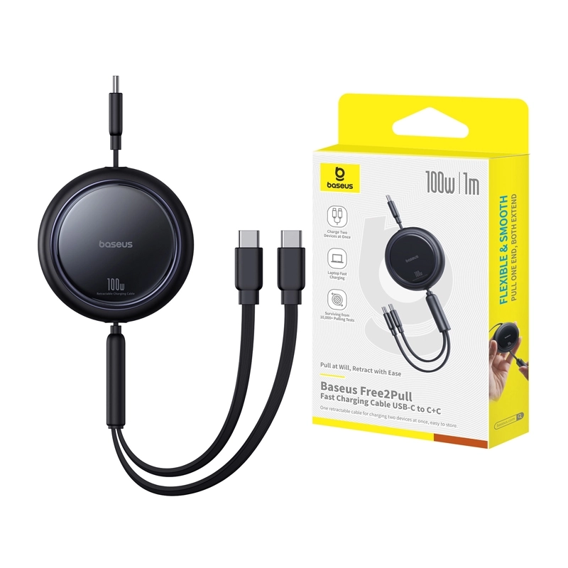 Kabel Baseus USB-C 2w1 Bright Mirror 100W 1m Czarny