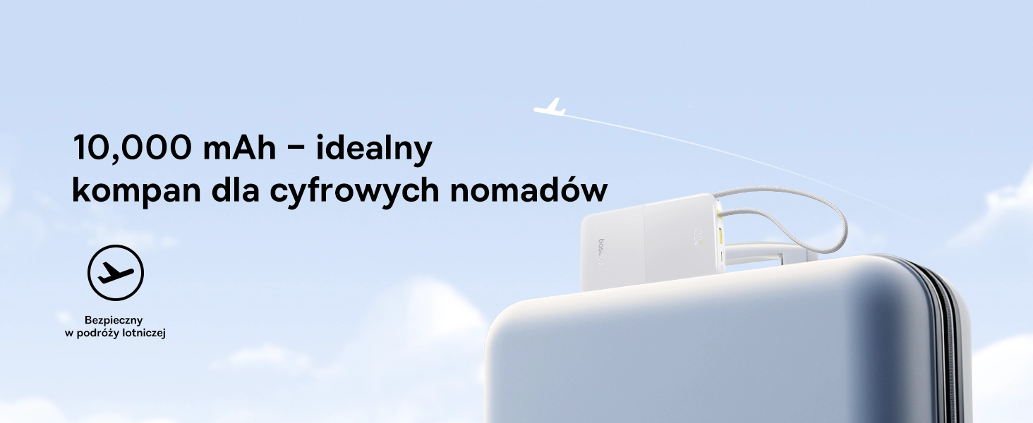 Powerbank Baseus Bipow 2 Pro 10000mAh 22.5W Cyfrowy wyświetlacz, Wbudowany kabel USB-C Biały