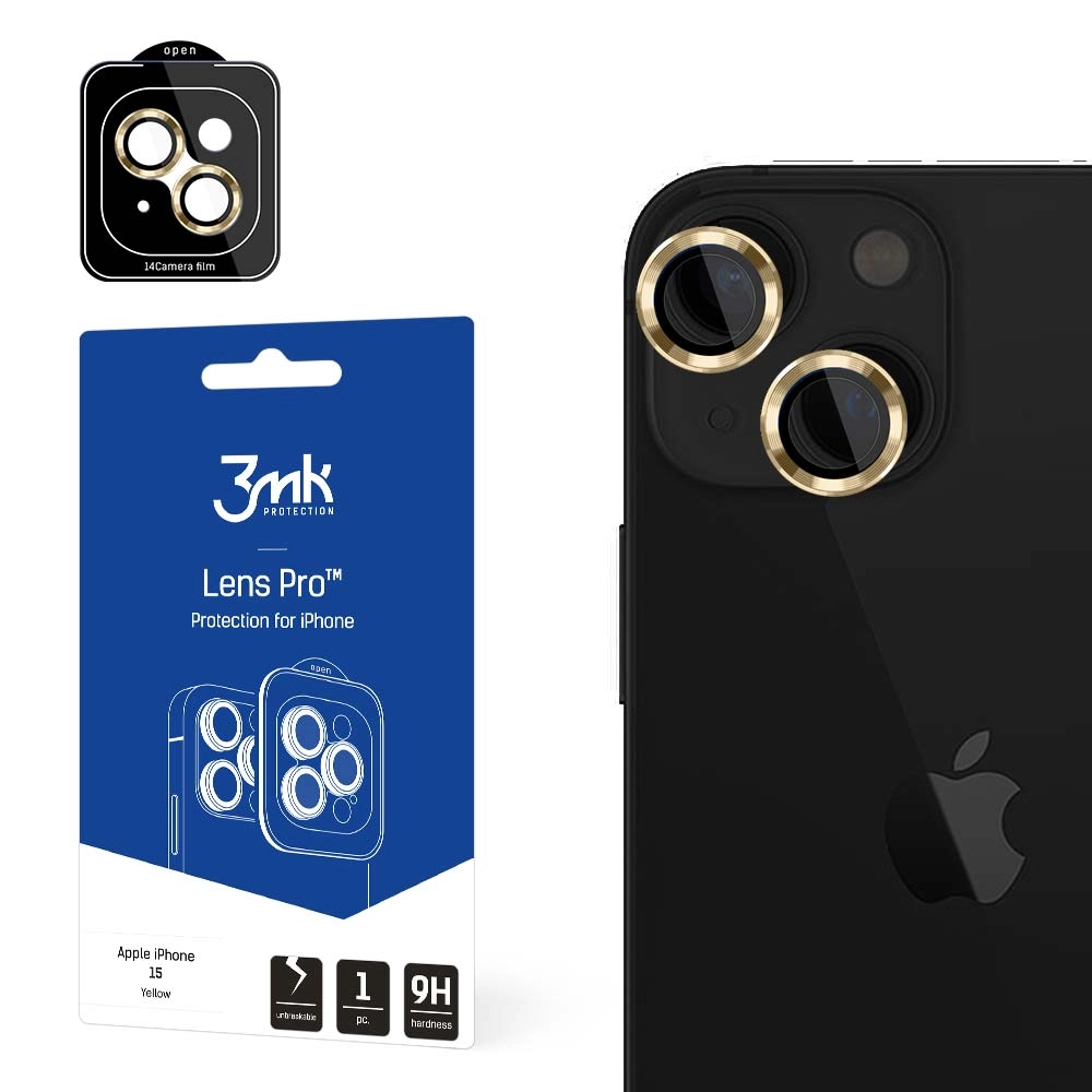 Szkło hartowane 3mk Lens Protection Pro do iPhone 15 Żółty