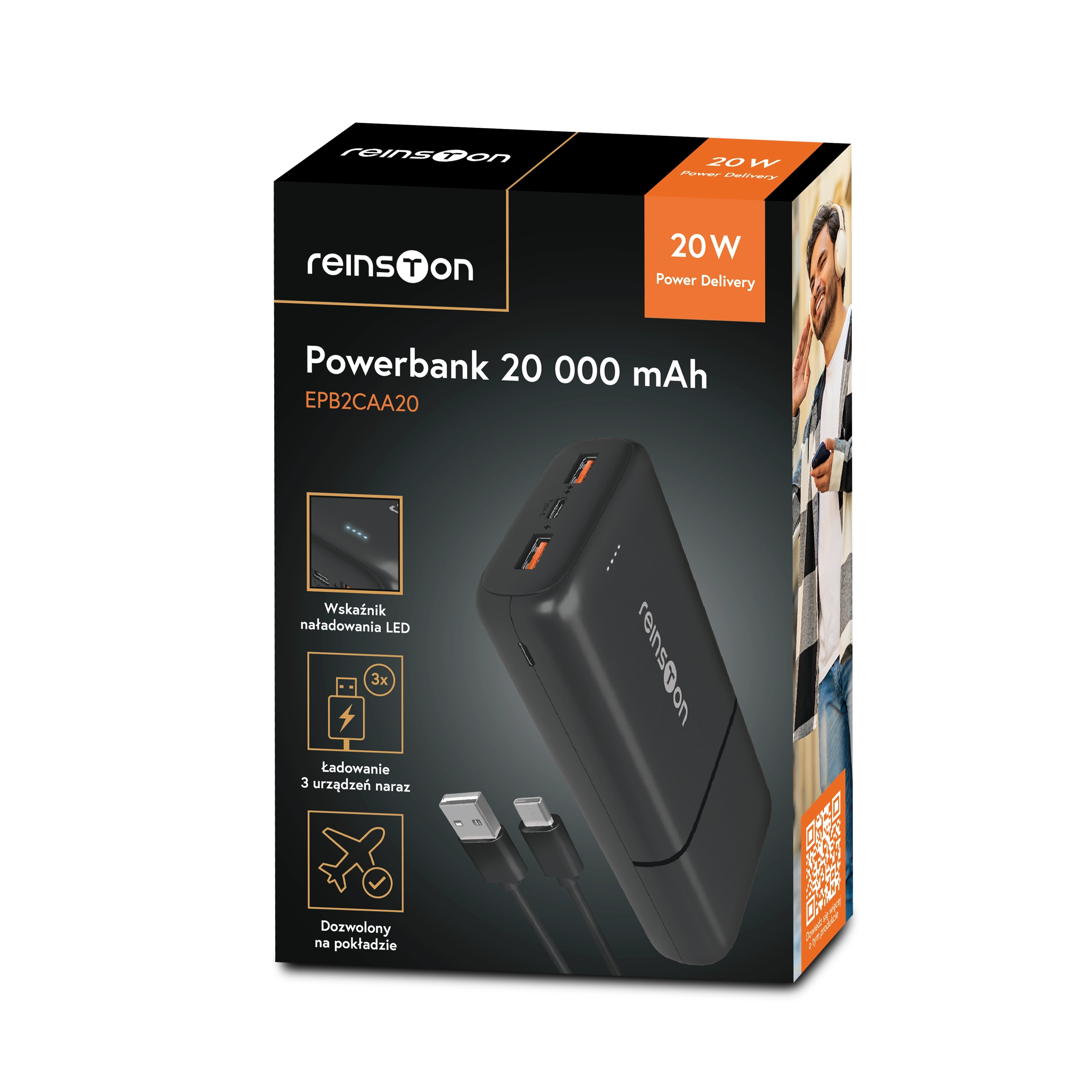 фото Внешний аккумулятор (пауэрбанк) Reinston 20000mAh PD 20W Black (EPB2CAA20) 2