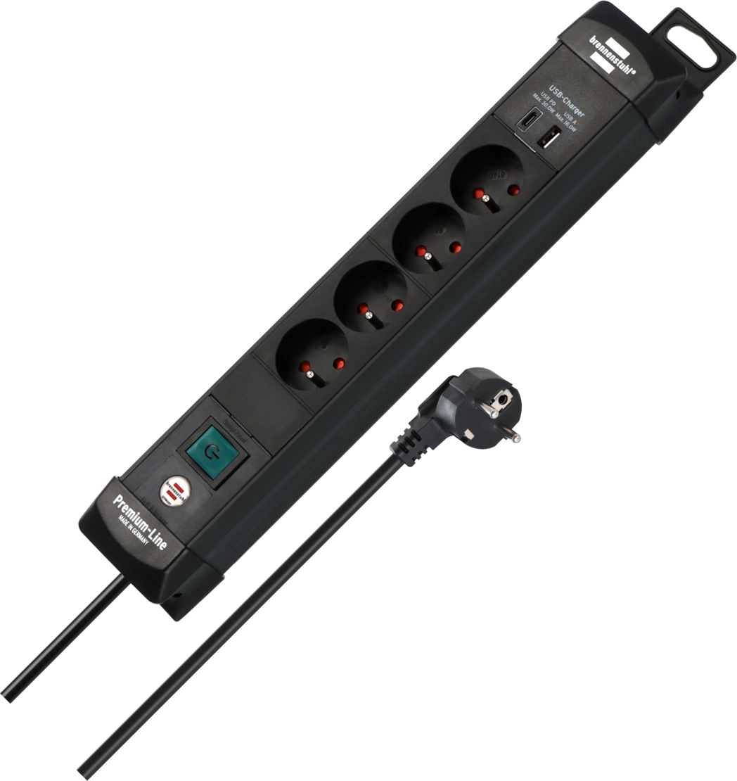 Listwa Brennenstuhl Premium-Line 4 gniazda 1,8m USB-C PD 30W USB-A 18W Czarny