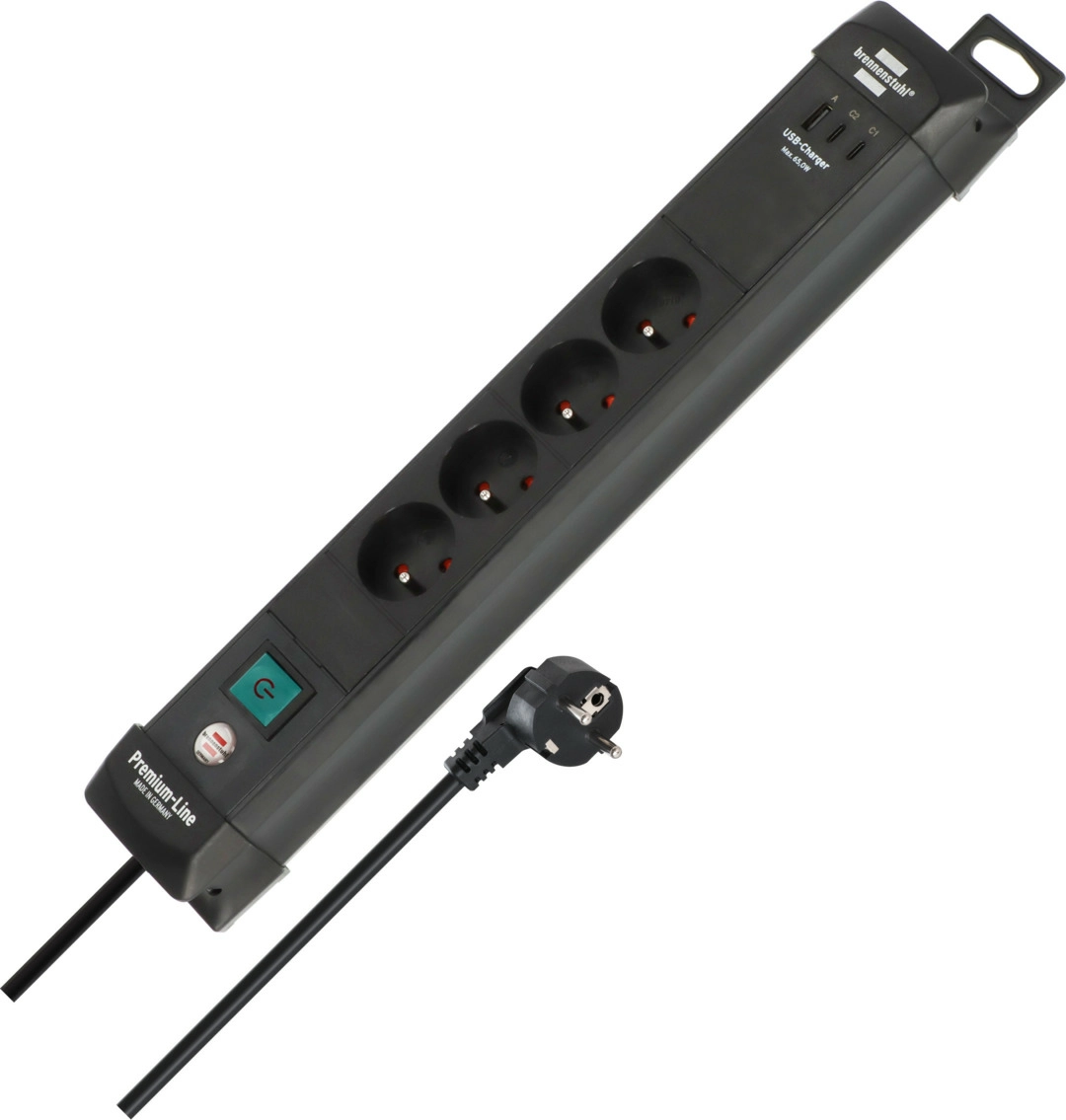 Listwa Brennenstuhl Premium-Line 4 gniazda 1,8m USB-C PD 65W USB-A 18W Czarny