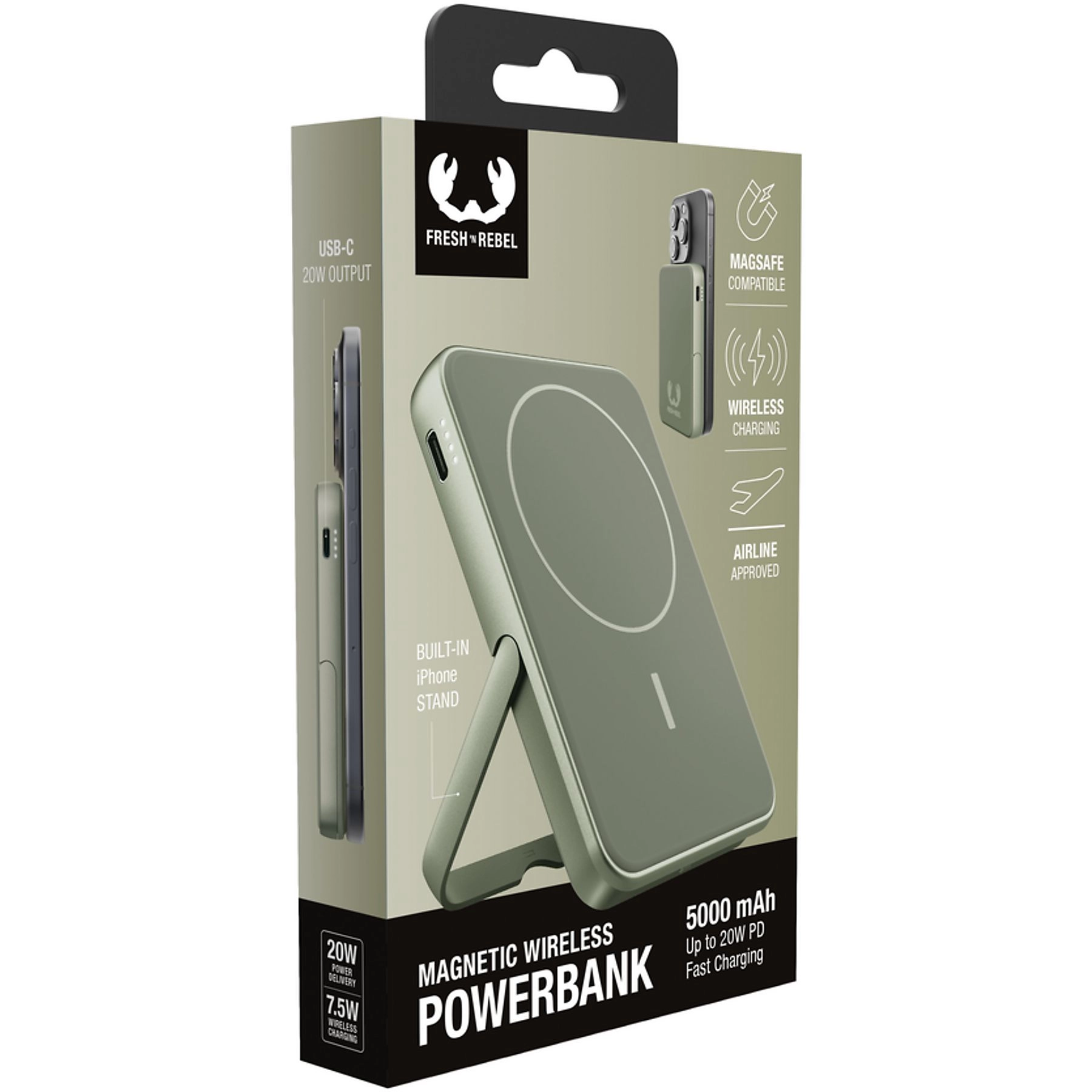 Powerbank Fresh 'n Rebel 2PBM5000DG Magnetic Wireless 5000mAh MagSafe 7,5W Dried Green