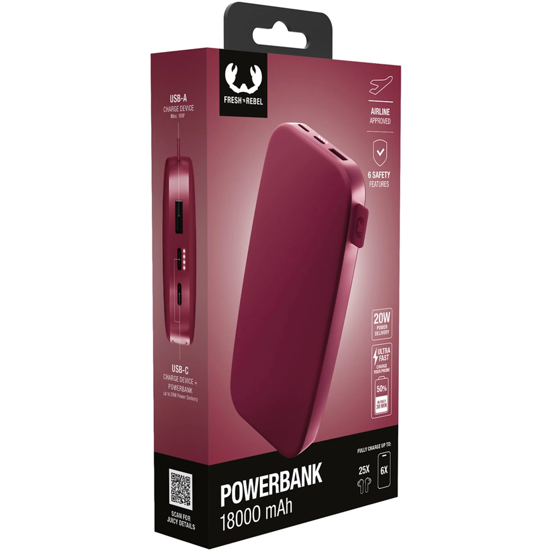 Powerbank Fresh 'n Rebel 2PB18100VBR 18000mAh 20W Berry Red