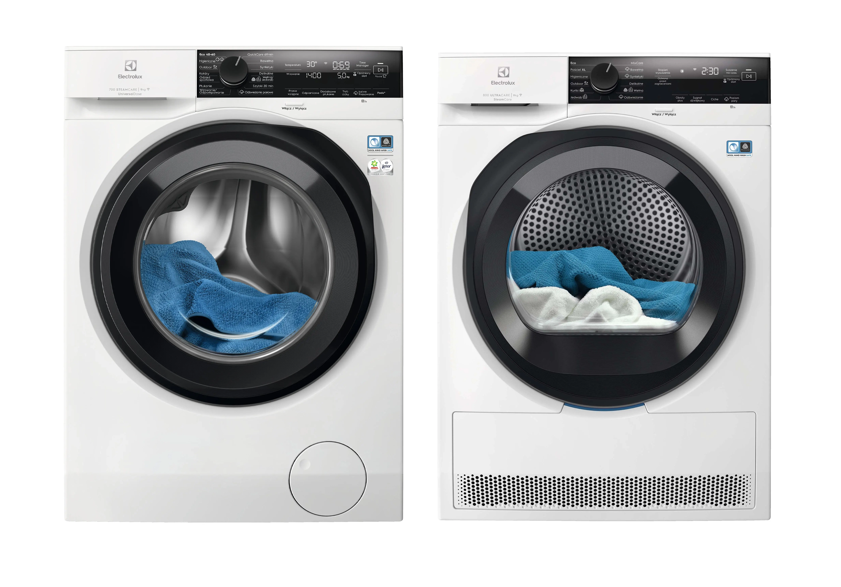 Electrolux pralka 700 SteamCare EW7FX4492PQ 9kg 1400 obr/min + suszarka 800 UltraCare EW8D495MCP 63,8cm 9kg