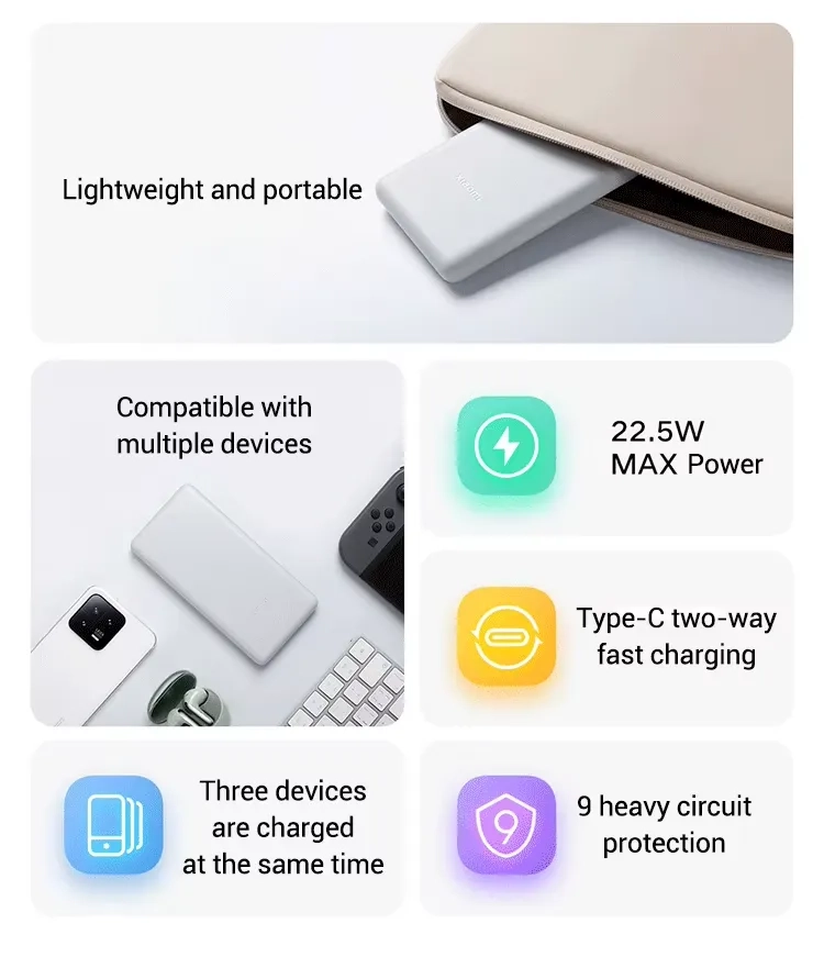 Powerbank Xiaomi P16ZM Lite 10000mAh 22.5 W Jasnoszary