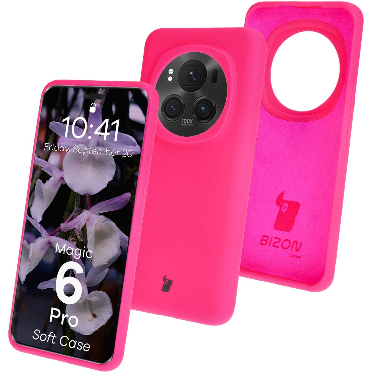 Etui Bizon Silikonowe Soft do Honor Magic6 Pro Neonowo-różowy