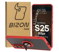 Bizon z uchwytem na palec Hybrid Ring do Galaxy S25 Edge przydymione z Czerwoną ramką
