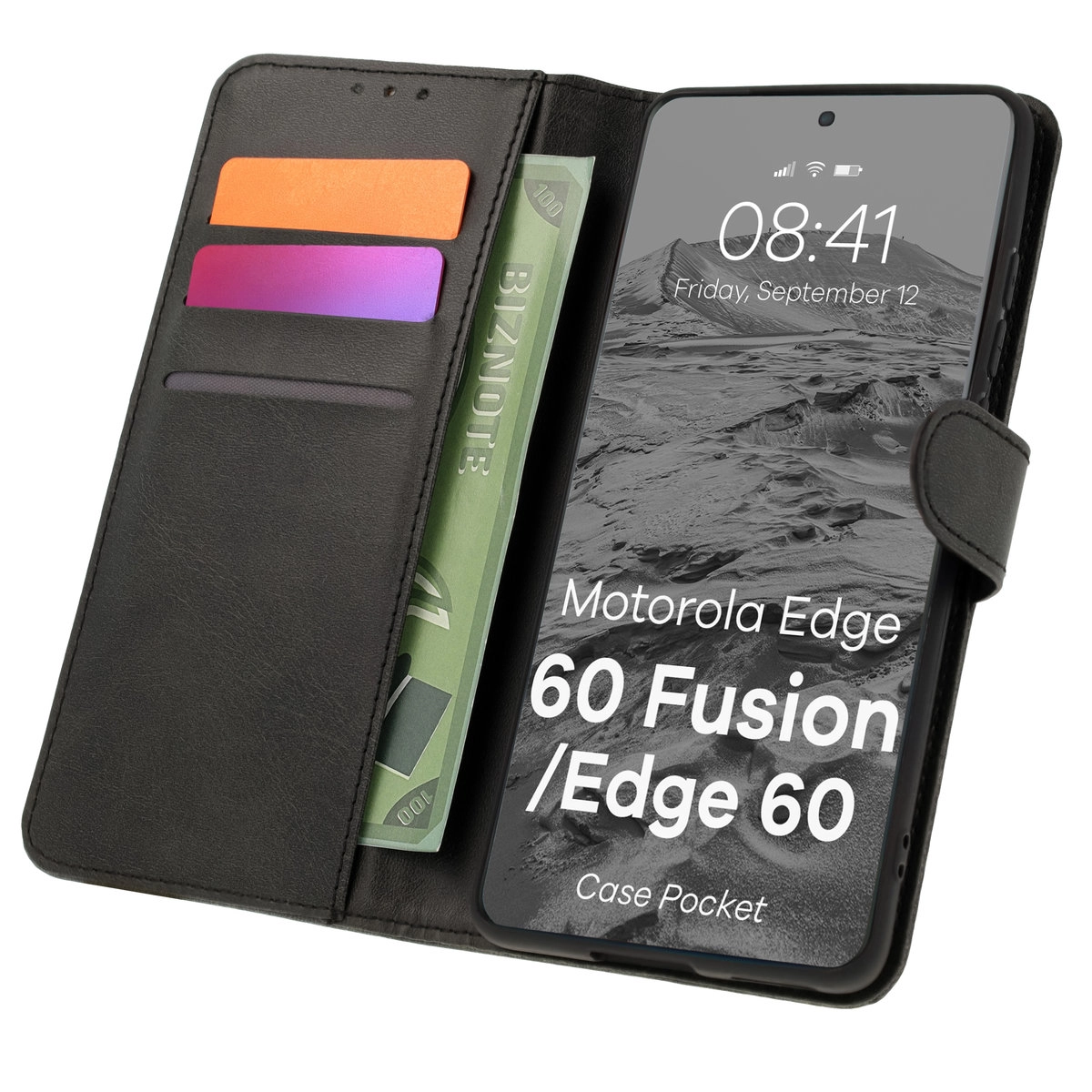 Etui Bizon z klapką Pocket do Motorola Edge 60 Fusion Czarny