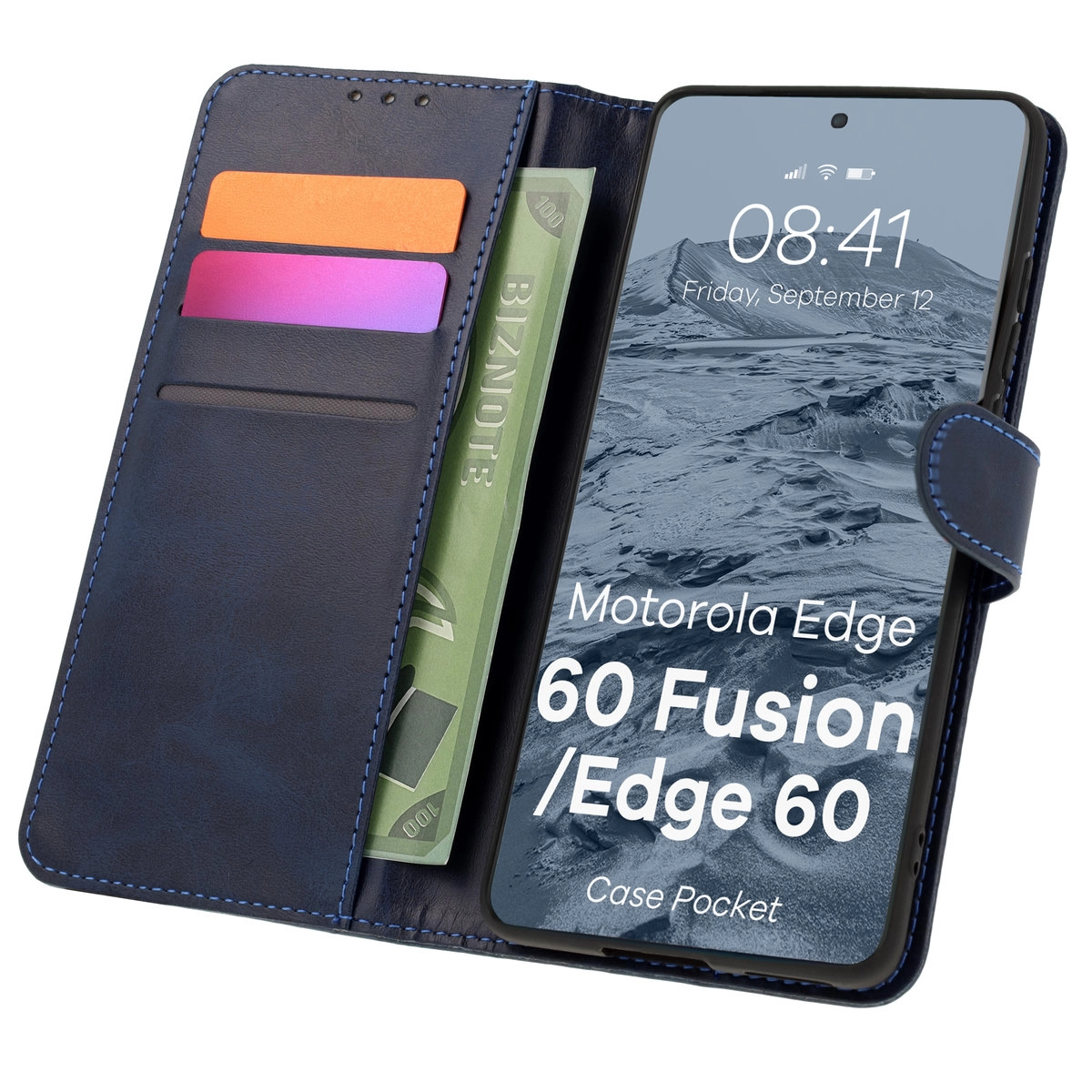 Etui Bizon z klapką Pocket do Motorola Edge 60 Fusion Granatowy
