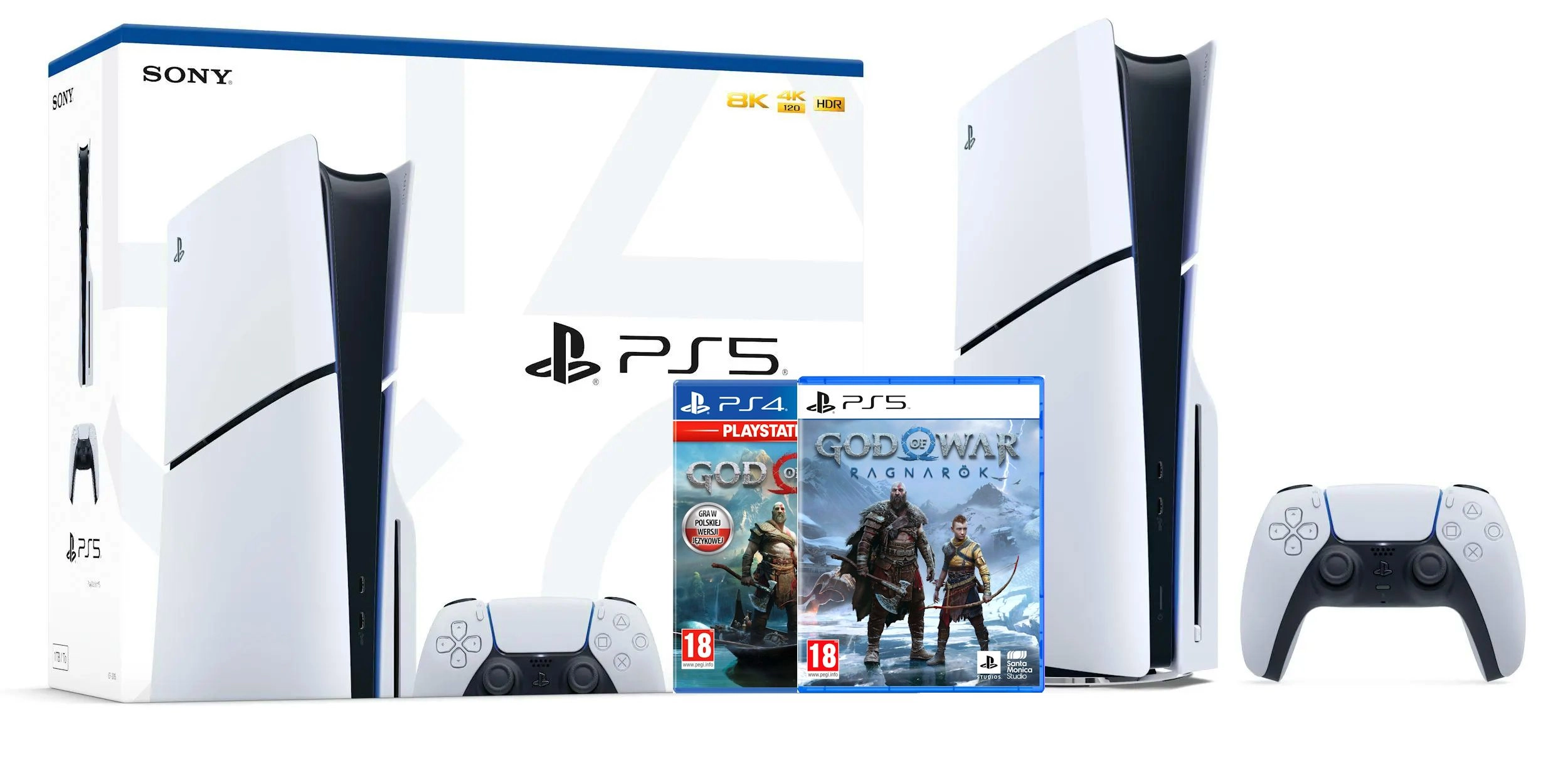 Konsola Sony PlayStation 5 Slim D Chassis (PS5) 1TB z napędem + God of War +  God of War Ragnarok