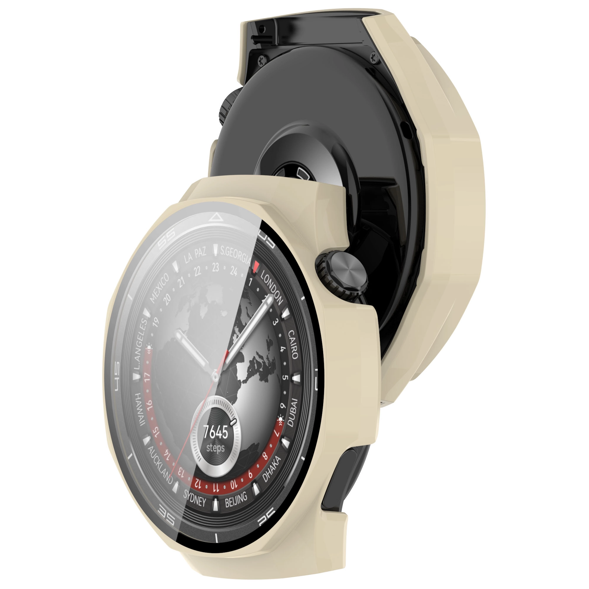 Nakładka na tarczę Bizon ze szkłem do Huawei Watch GT5 Pro 46 mm beżowy