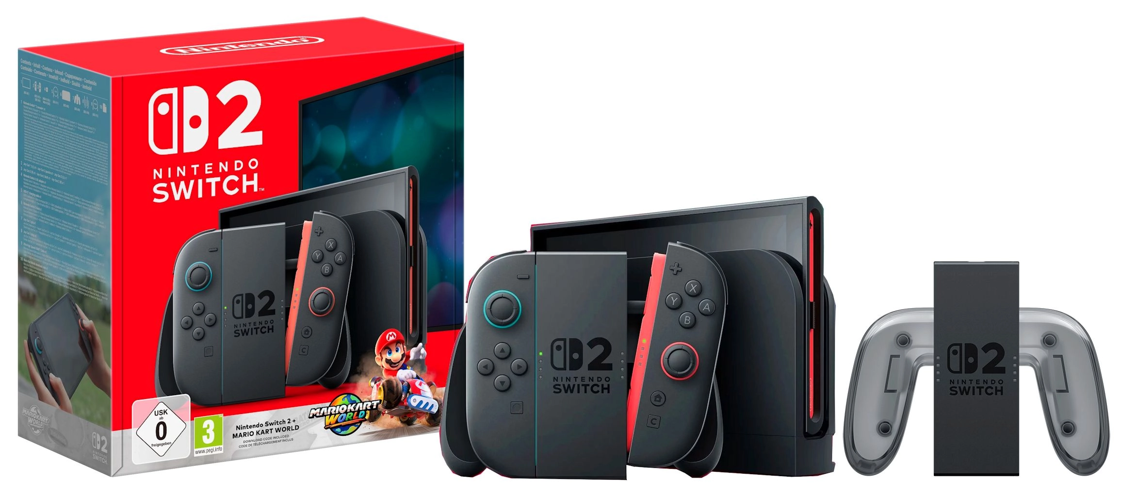 Konsola Nintendo Switch 2 Joy-Con Czarny + Mario Kart World + Ładowarka Joy-Con 2 Charging Grip