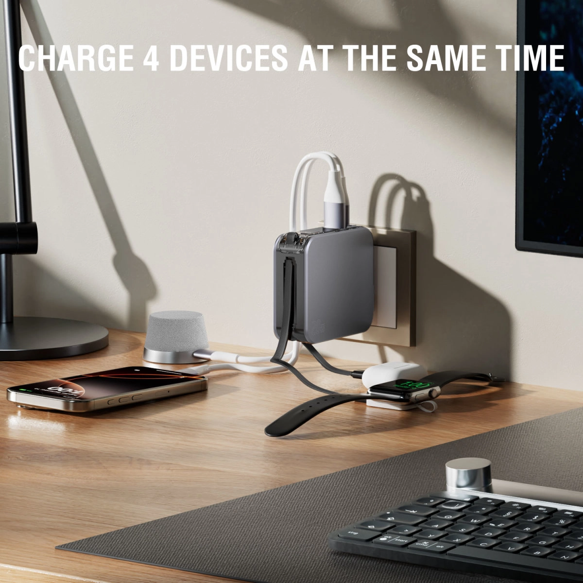Powerbank 4smarts Lucid 3iw1 Hybrid Charger 10000mAh 20W Wbudowany kabel USB-C / Lightning Srebrny
