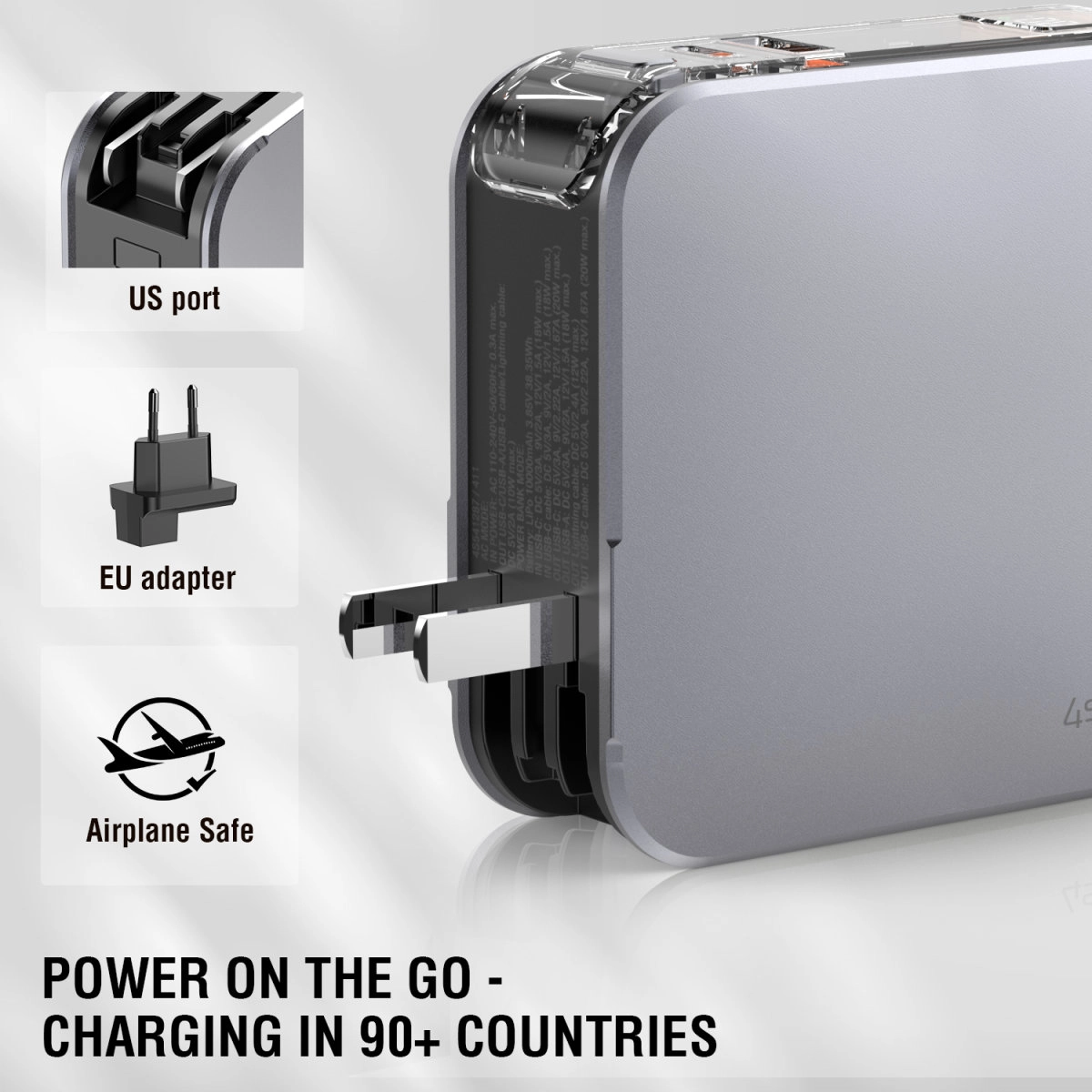 Powerbank 4smarts Lucid 3iw1 Hybrid Charger 10000mAh 20W Wbudowany kabel USB-C / Lightning Srebrny