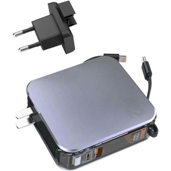 Powerbank 4smarts Lucid 3iw1 Hybrid Charger 10000mAh 20W Wbudowany kabel USB-C / Lightning Srebrny