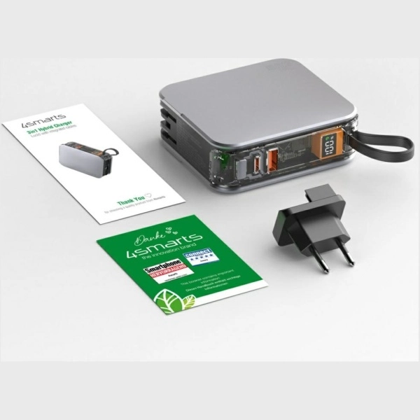 Powerbank 4smarts Lucid 3iw1 Hybrid Charger 10000mAh 20W Wbudowany kabel USB-C / Lightning Srebrny