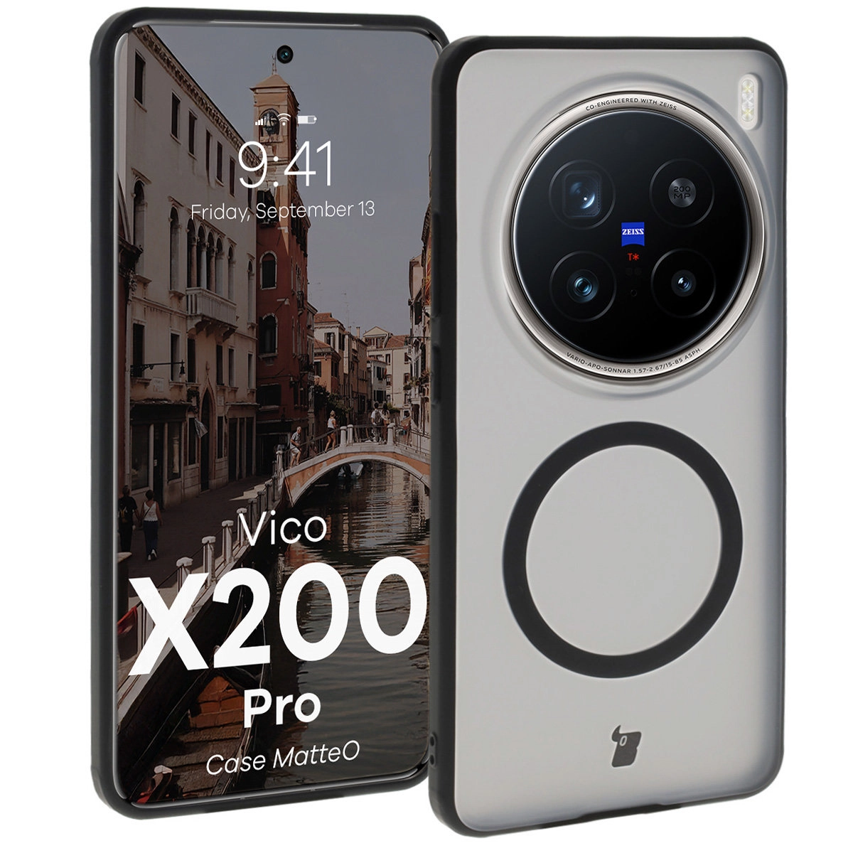 Bizon MatteO z MagSafe do Vivo X200 Pro Półprzezroczyste z czarną ramką