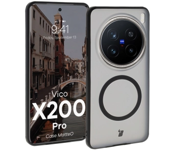 Etui Bizon MatteO z MagSafe do Vivo X200 Pro Półprzezroczyste z czarną ramką