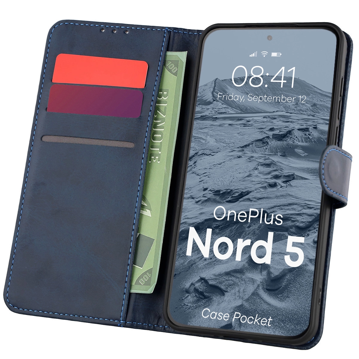 Etui Bizon z klapką Pocket do OnePlus Nord 5 Blue Granatowy